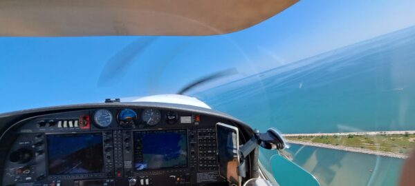 Seawall east of the airfield as seen from Crosswind Leg. It reaches over a kilometre into the Adriatic.