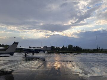 Cessna 172 planes from the local club, after the rain had ended
