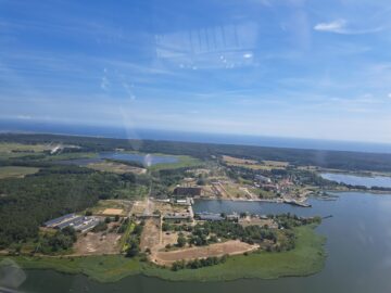 Historical area of Peenemunde. You can see the old powerplant and museum ships in the harbour.