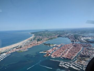 Chioggia, as seen from the air. We turned West just before.