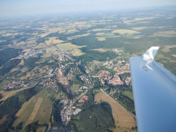 Cesky Krumlov, with its most iconic views in centre frame