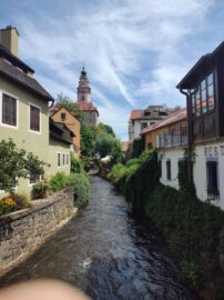 View of the iconic Castle Tower in Cesky Krumlov