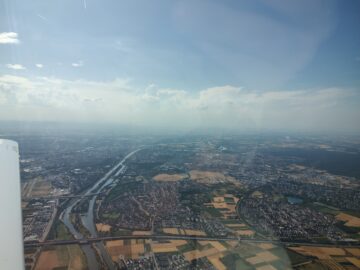 Mannheim, where the Neckar joins the Rhine. You can see the local airport in the bottom left. Despite being well within the city boundaries, it has a prolific Gliding club. It is also a favourite location for training in controlled airspace for flight schools in Hessen and Baden-Wurttemberg.